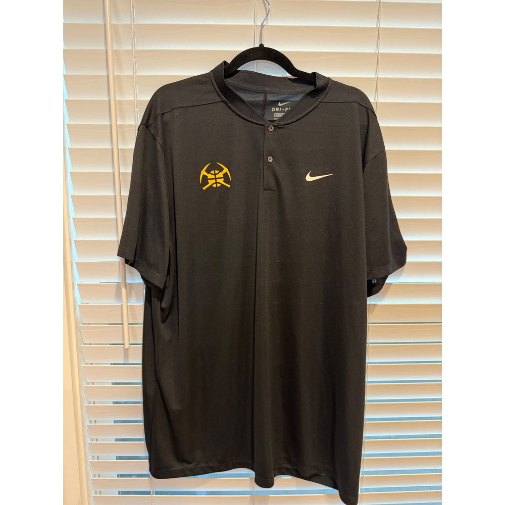 Nike Dri-FIT Denver Nuggets Henley Polo Shirt Mens XXL Black Short Sleeve NBA